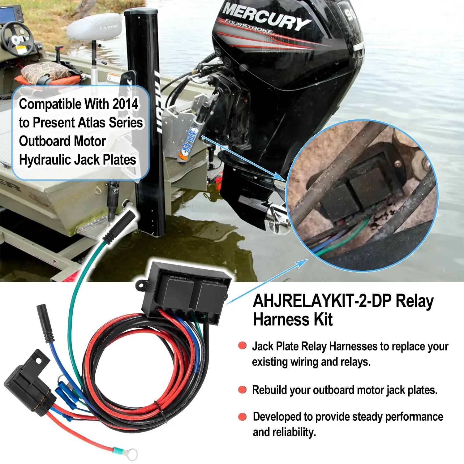 MX Relay Harness Jack Plate Wiring Replacement Parts Kit for 2014 to Present Atlas Series Outboard Motor Hydraulic Jack Plates