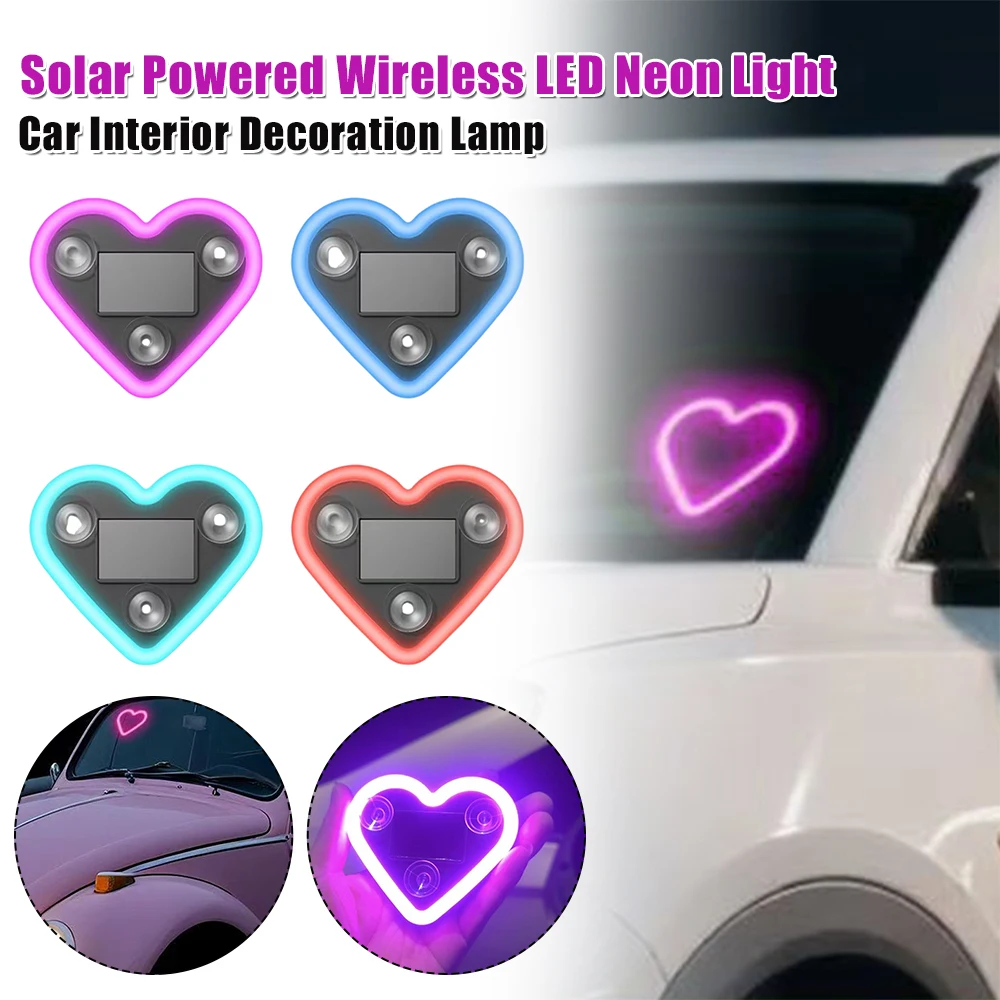 Solar Powered Heart Shape C-Pillar Lamp Smart Sensor Car Interior Decoration Lamp Automotive Atmosphere Love Light Car Accessory