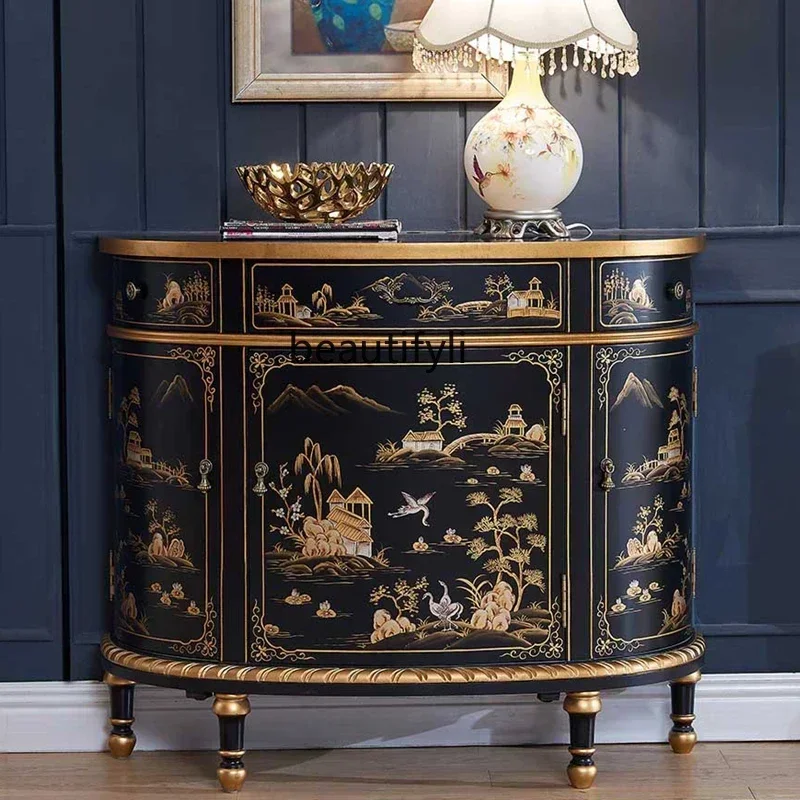 

xz1A50 European-style painted semicircular entrance cabinet, American-style foyer side cabinet, aisle corridor decorative cabine