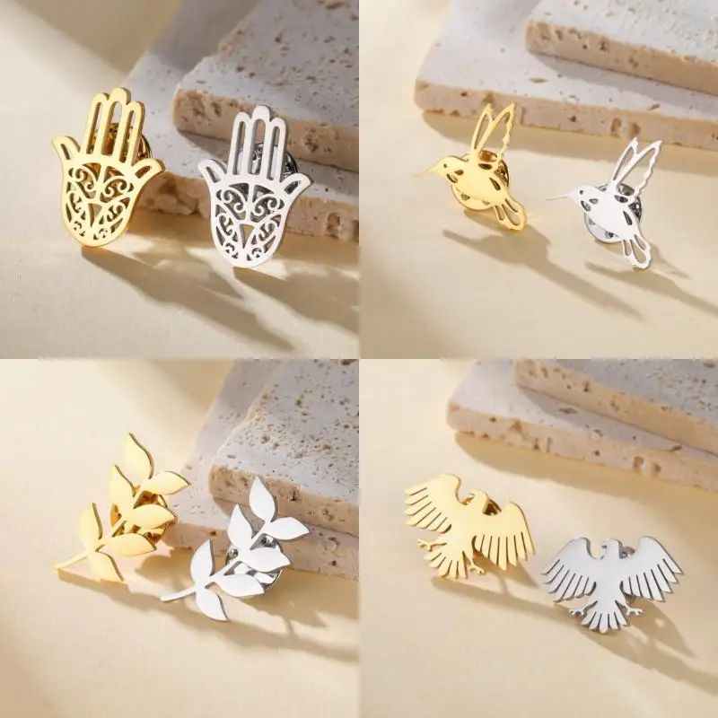 

Stainless Steel Hummingbird Eagle Hawk Metal Brooch Animal Lapel Pins For Men Women Syrian National Emblem Badges Jewelry Gift