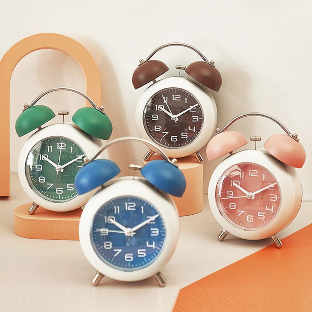 Bell Alarm Clock Bedside Table Clock for Heavy Deep Sleepers Creative Round Alarm Clocks with Roman Numerals Home Decoration
