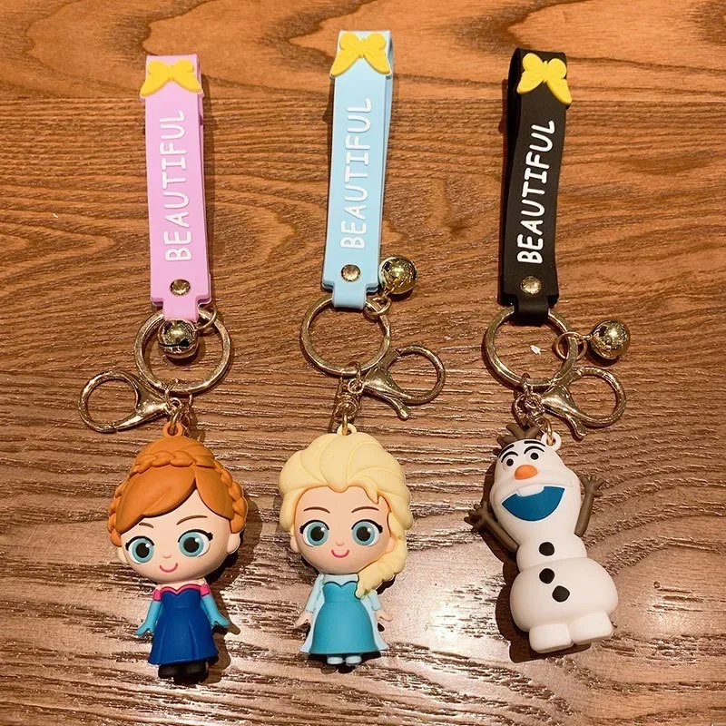 Disney Frozen Princess Alsa Anna Olaf Pendant Keychain Cartoon Cute Figure Silicone Car Key Chain Creative Gifts for Kids Fans