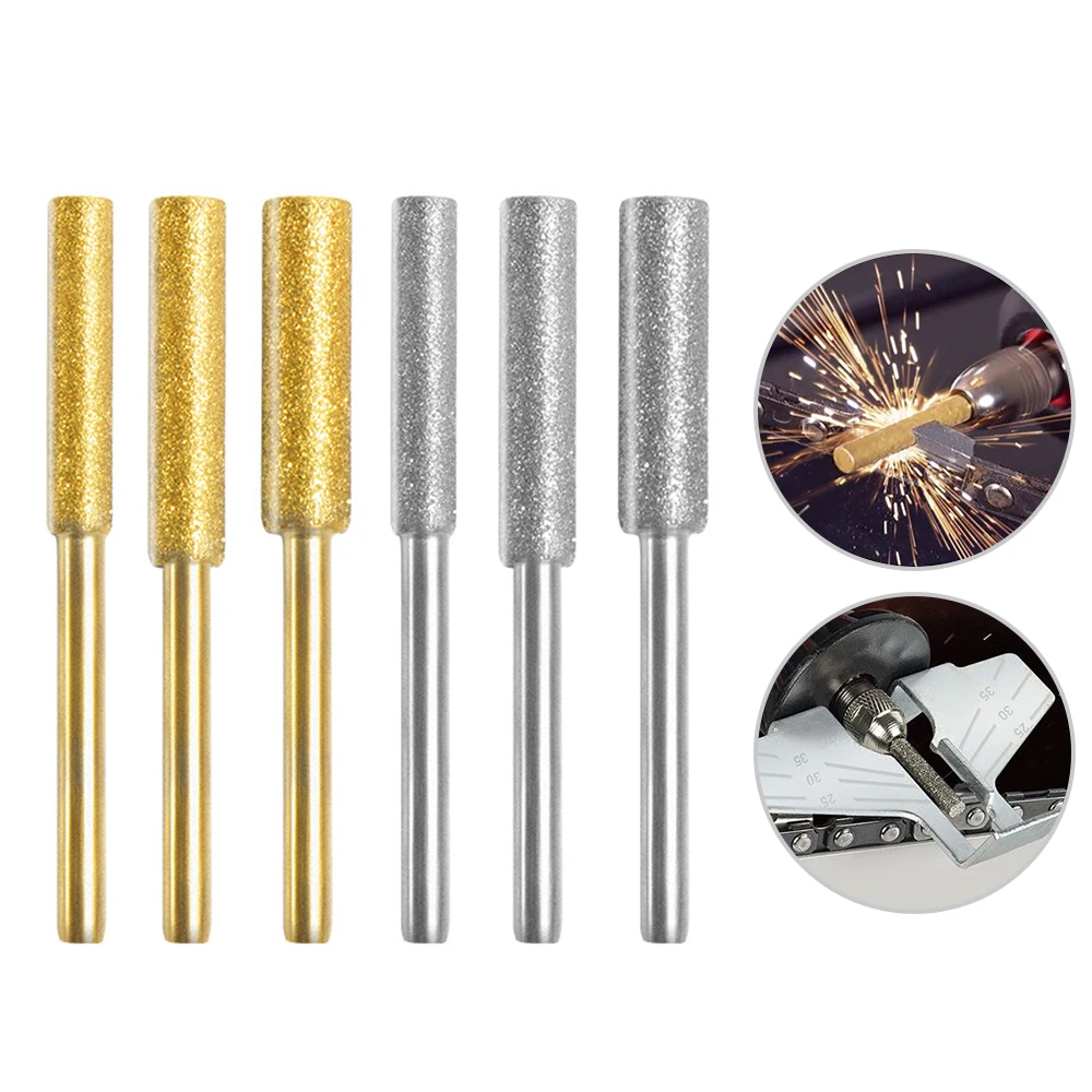 

6pcs Diamond Coated Cylindrical Burr 4/4.8/5.5mm Chainsaw Sharpener Stone File Chain Saw Sharpening Carving Grinding Tools