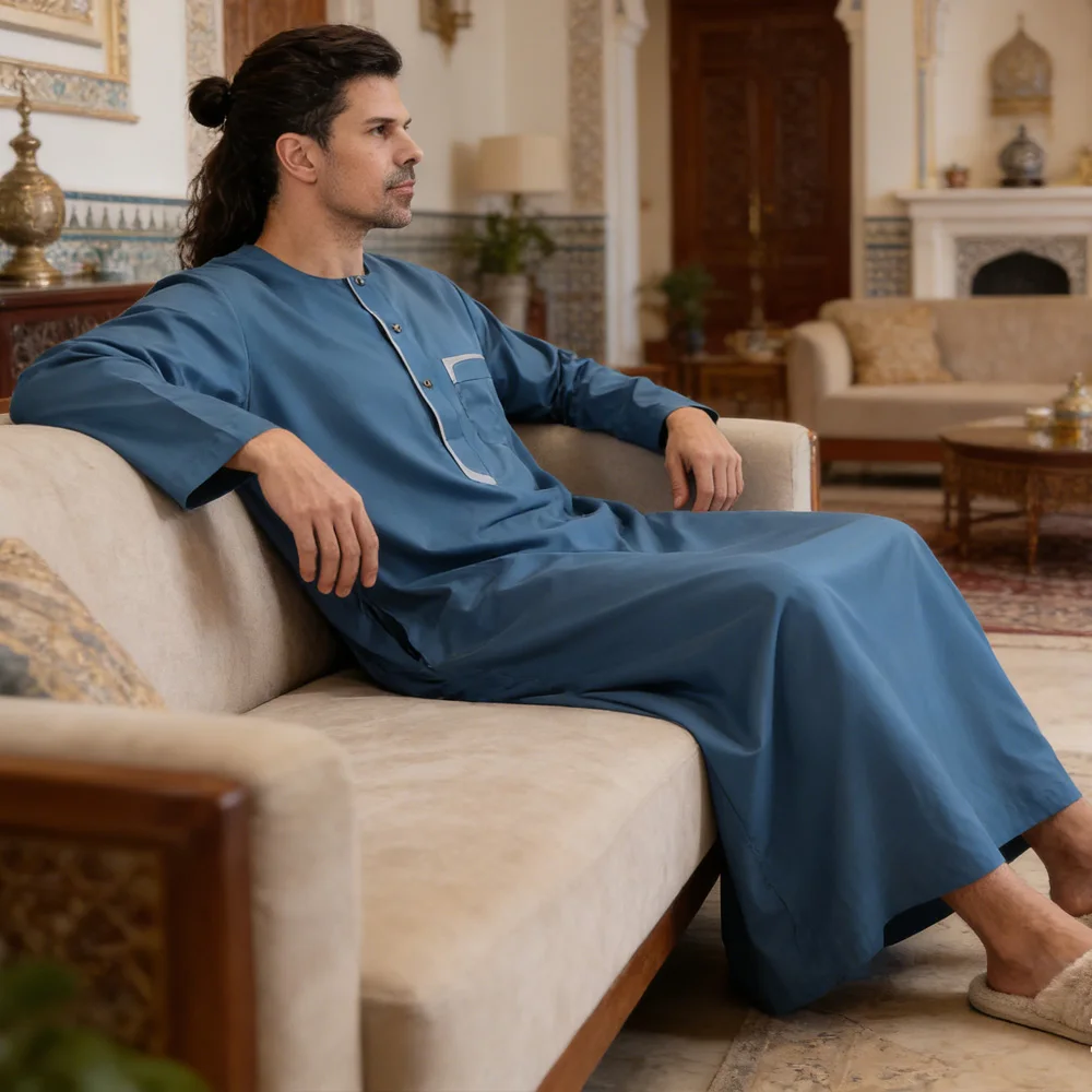

Solid Color Men Thobe Loose Islamic Robe Casual Muslim Jubba Arabic Middle East Daily Wear Daffah Dishdasha Saudi Caftan Abaya