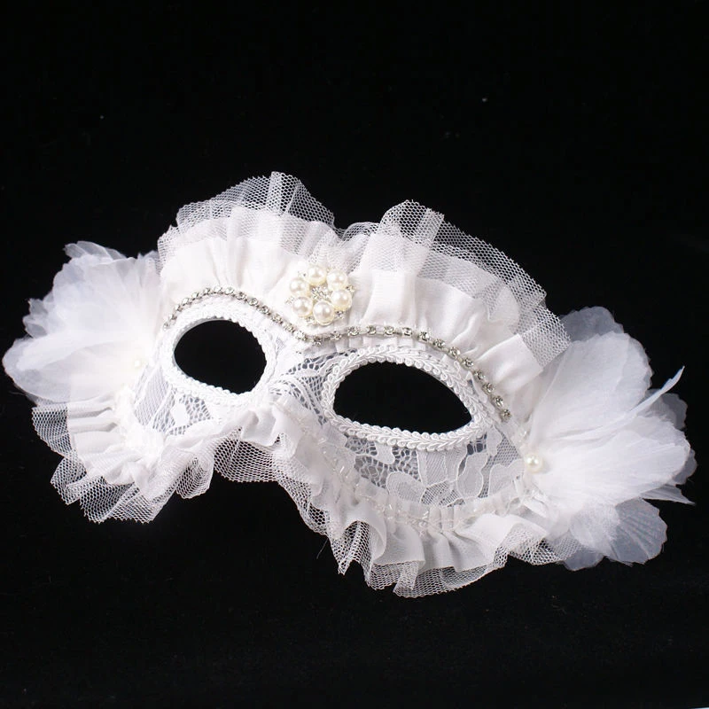 

Rhinestones Pearl Women Masquerade Mask Fashion Simple Lace Flowers Elegant Party Cosplay Halloween Easter Christmas Black White