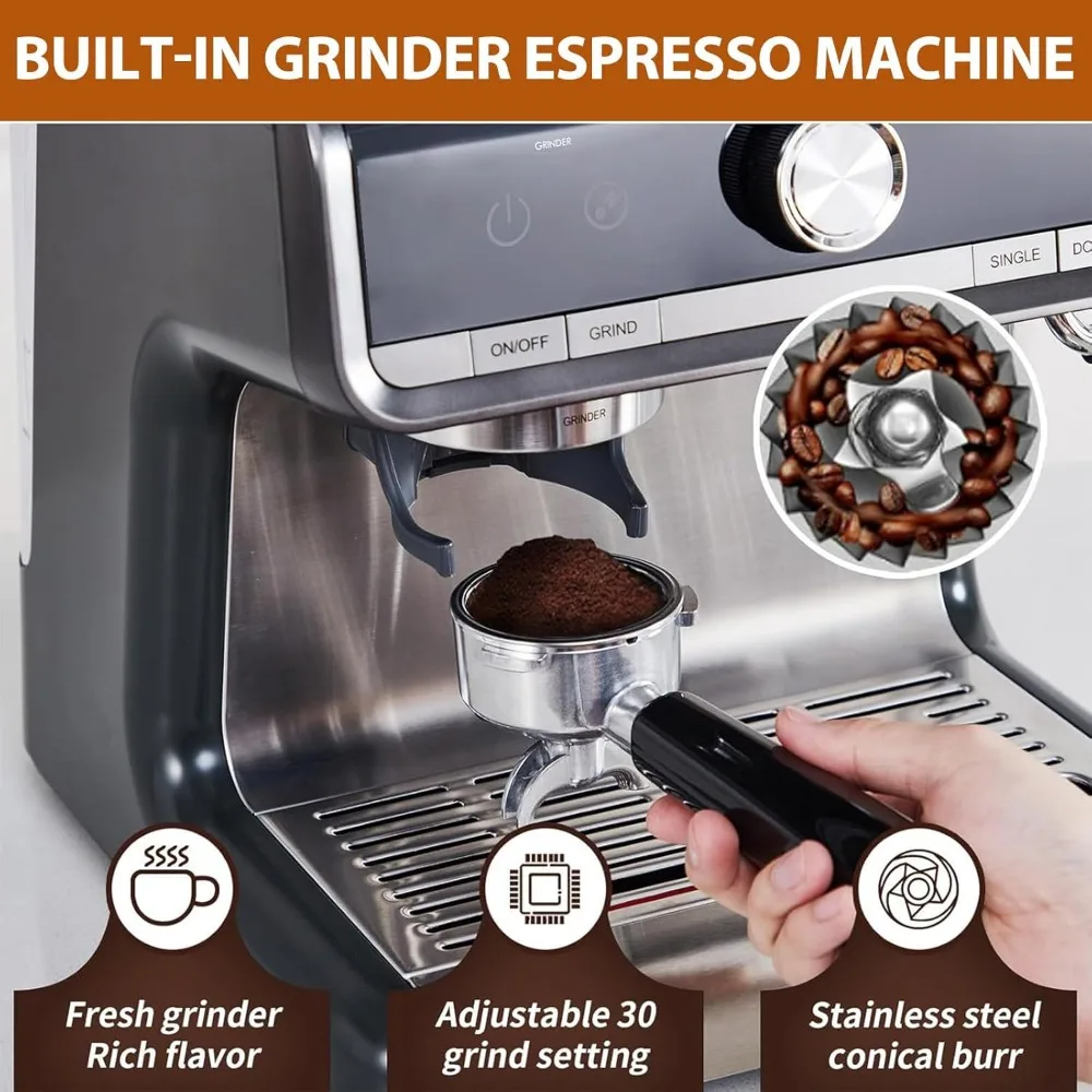 Espresso Machine,Semi Automatic Espresso Machine With Grinder,Specialist Espresso Maker With Milk Frother Steam Wand