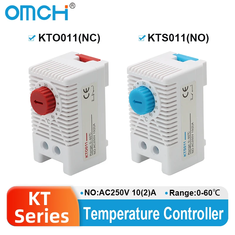 OMCH KTO011 KTS011 NC/NO DIN Rail Cabinet Temperature Controller 0-60℃ 250VAC 10A Bimetallic Thermostat Mechanical Temperature