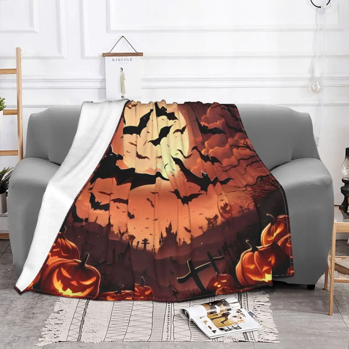 Bats Pumpkins Halloween Fuzzy Blankets Funny Throw Blanket for Sofa Bedding Lounge 200x150cm Bedspread