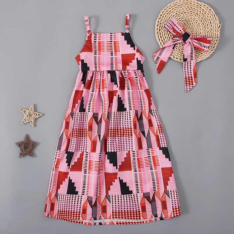 Girls European and American summer fashion off-shoulder strappy skirt African Bohemian style dress children\'s clothing