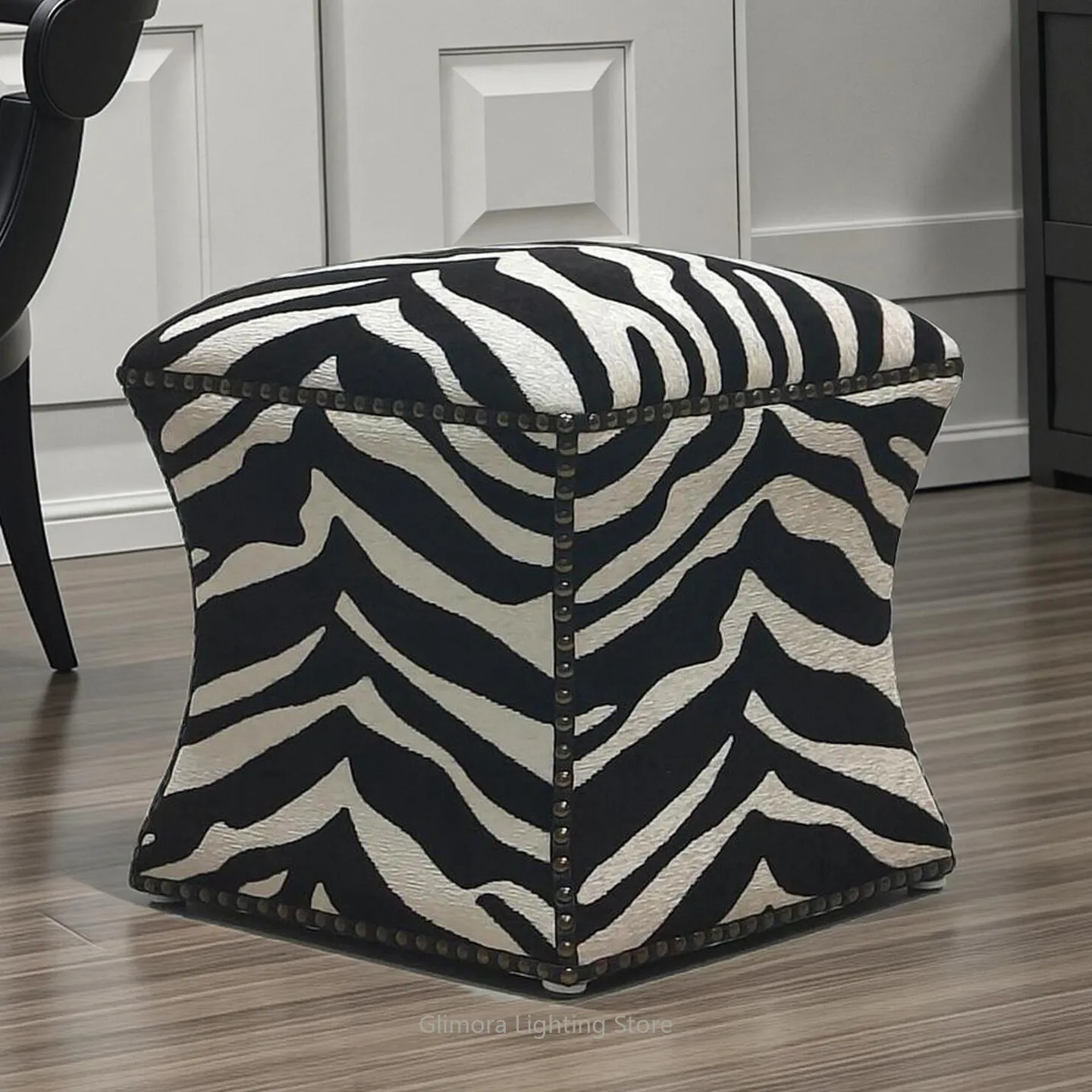 Elegant  Light Luxury Zebra Print Ottoman Footrest for Living Room, Versatile Shoe Bench, Bed End Stool, Coffee Table Stool