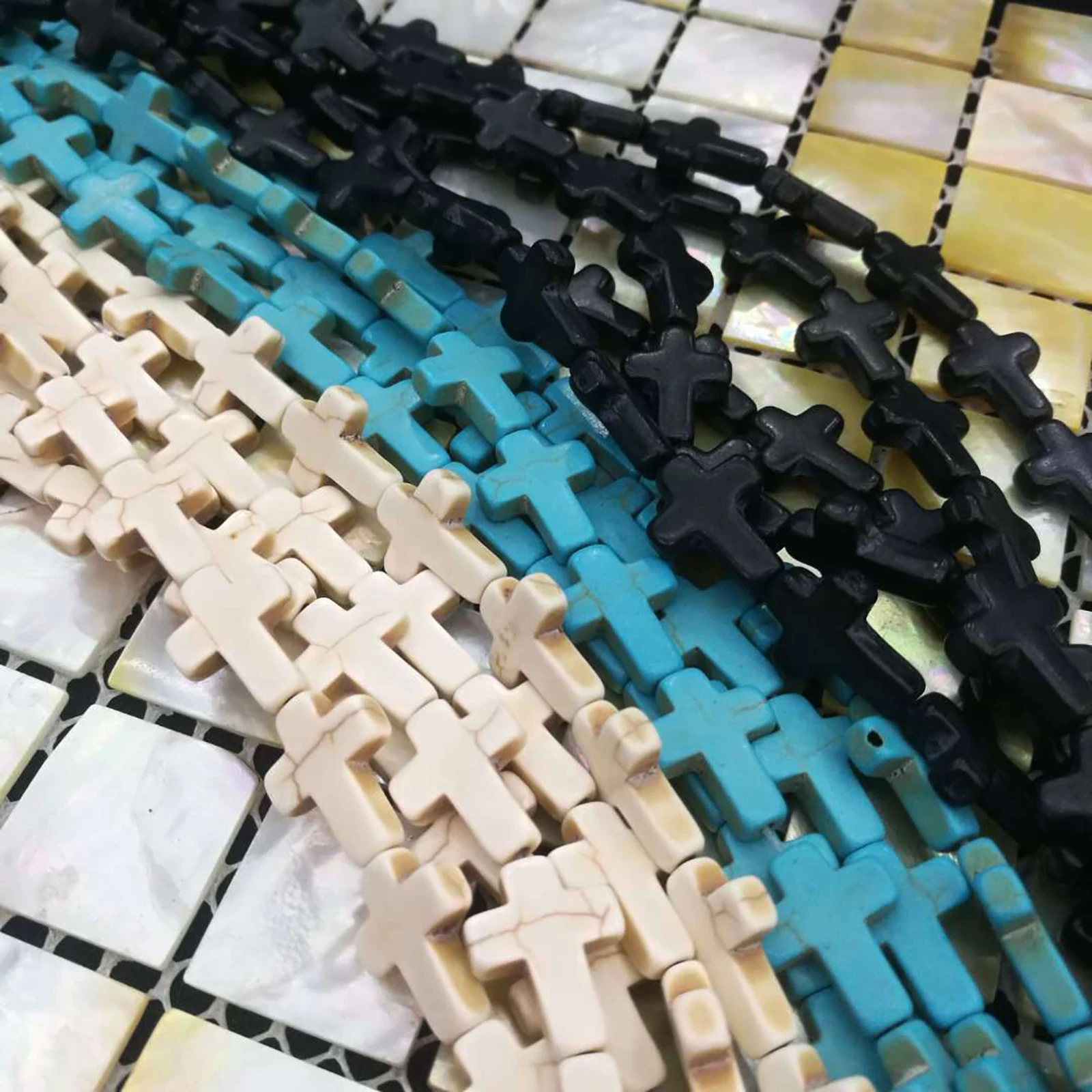 2 sizes 16x12mm 10x8mm black  mixed colors synthetic Howlite turquoise cross loose beads