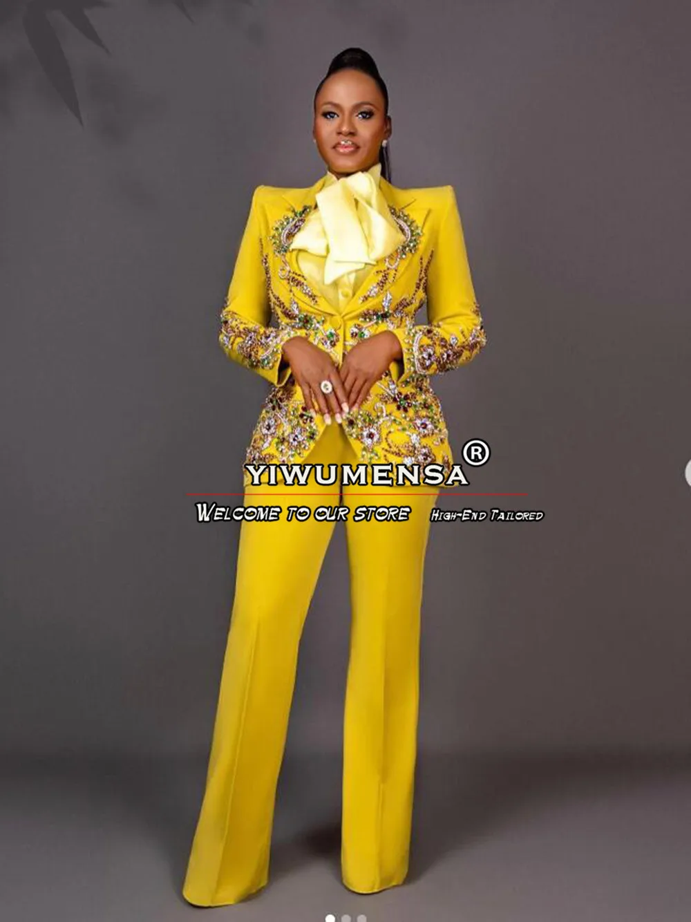 Colorful Beaded Suits Women Fit Slim Single Breasted Jacket Pants 2 Pieces Gold Mother Of Bride Dress Custom Made Female Clothes