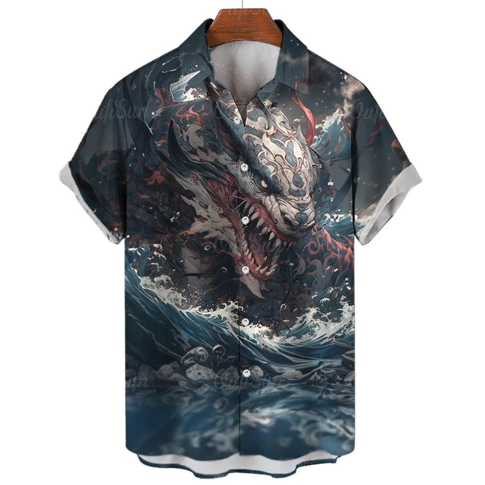 Men's 3D shark printed short sleeved shirt, cool summer clothing, daily casual style, casual street clothing, new cool men's T-s