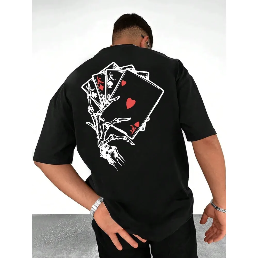 

motorcycle 2025Skull Poker Unisex Cotton T-Shirt Luxury Brand Rap Large Size Top Short Sleeve Street Classic Back Print T-Shirt