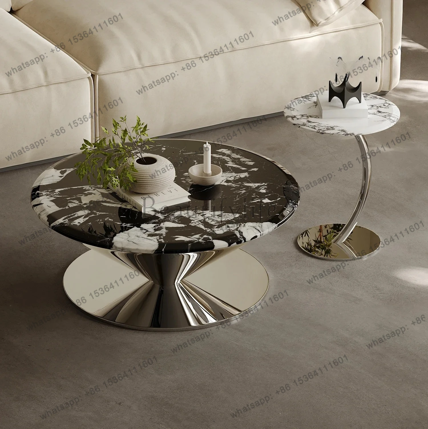 

Italian light luxury living room marble special-shaped coffee table minimalist creative high sense