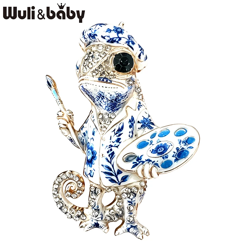 Wuli&baby Artist Chameleon Brooches For Women Unisex Lovely 4-color Drawing Painter Animal Casual Party Brooch Pins Gifts