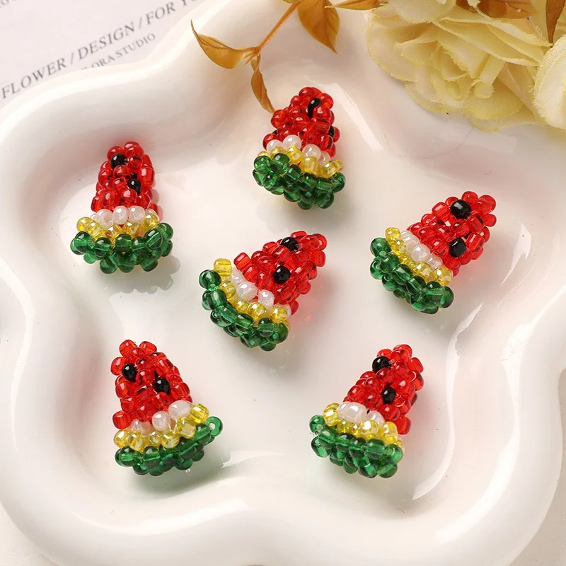 New style 30pcs/lot color pint color glass beads handmade cartoon Watermelon shape bead diy jewelry garment hair accessory