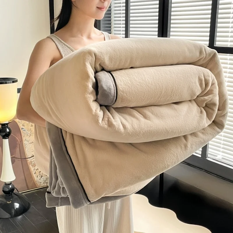 طبقة مزدوجة بلون الحليب المخملية بطانية الخريف الشتاء رشاقته الدافئة بطانية قطيفة ل أريكة تتحول لسرير غطاء سرير سميكة انخفاض الشحن