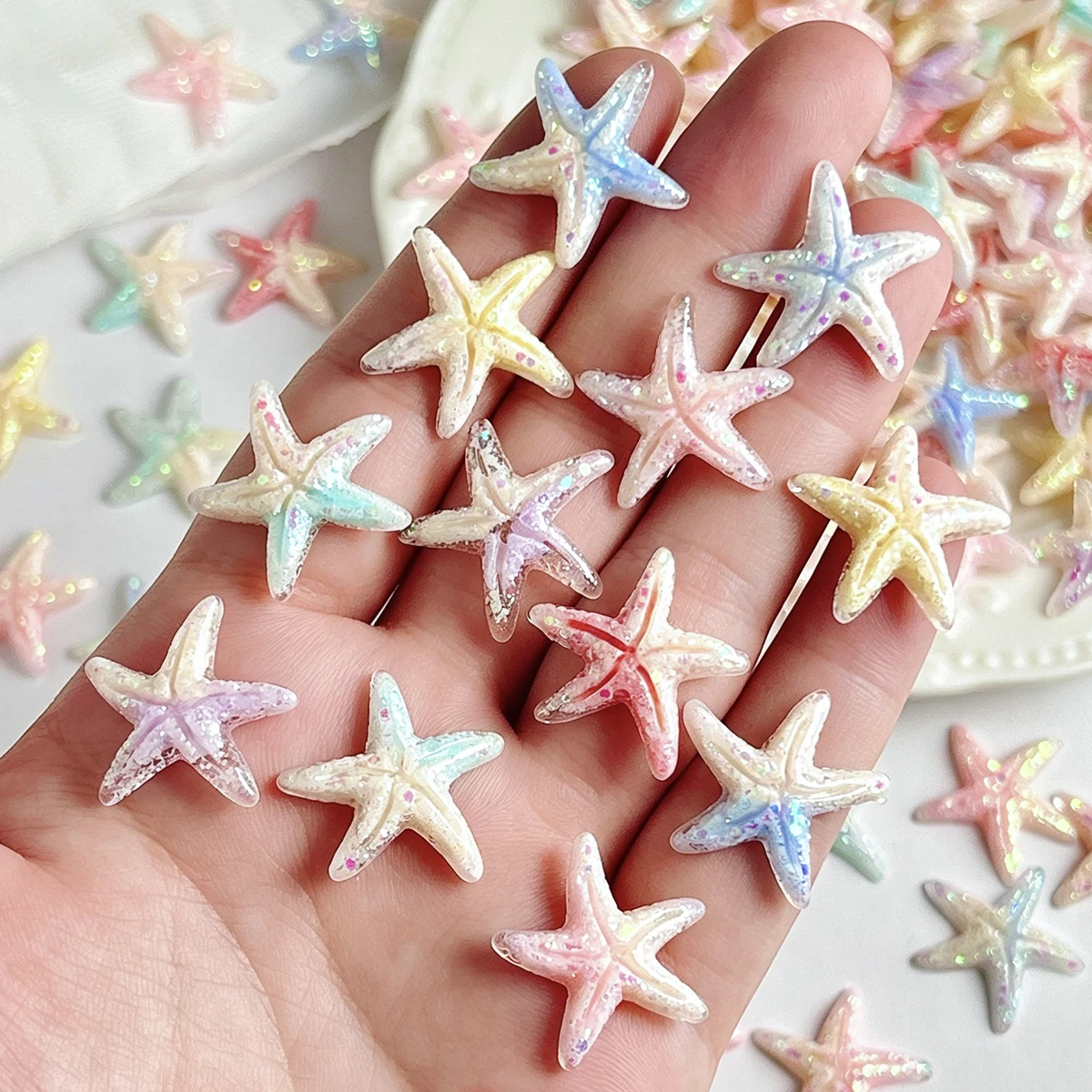 20PCS Double Colors Gradient Resin Starfish Nail Charms 3D Colorful Creative Shimmering Star Nail Art Accessories for DIY Nails