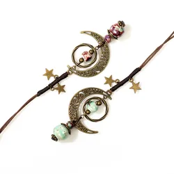 Star And Moon Ceramic Beads Sweater Chain Long Wind Pendant Pendant Necklace Female Accessories Nation BZ310