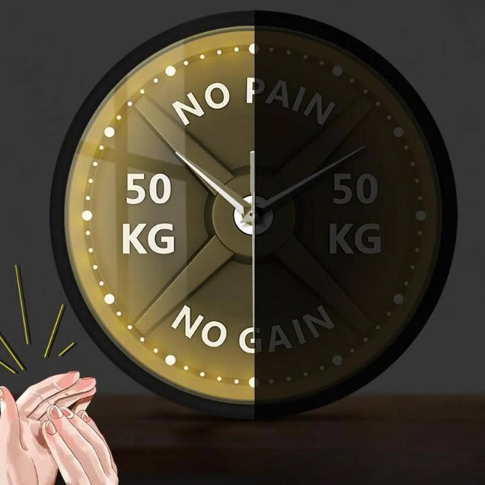 30cm Barbell Weight Plate Pattern Wall Clock with LED Lights Battery Powered Round Gym Clock for Guest Room Multipurpose