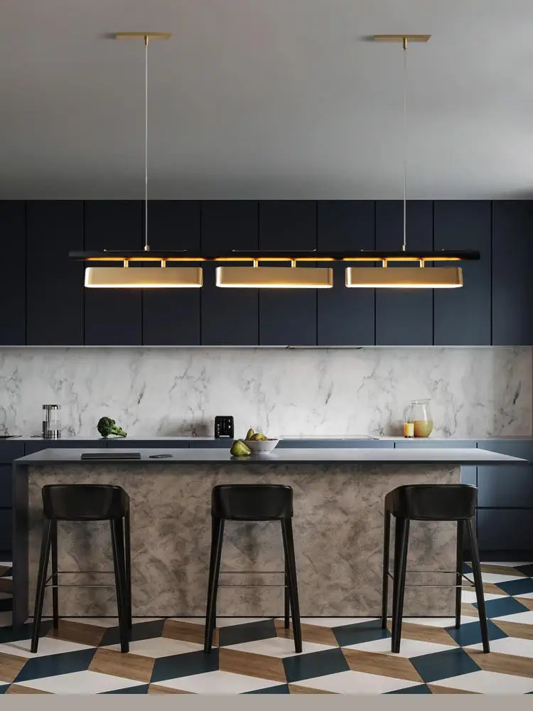 Light luxury restaurant pendant light, new Chinese style tea room bar table lamp, simple and minimalist straight strip lamp