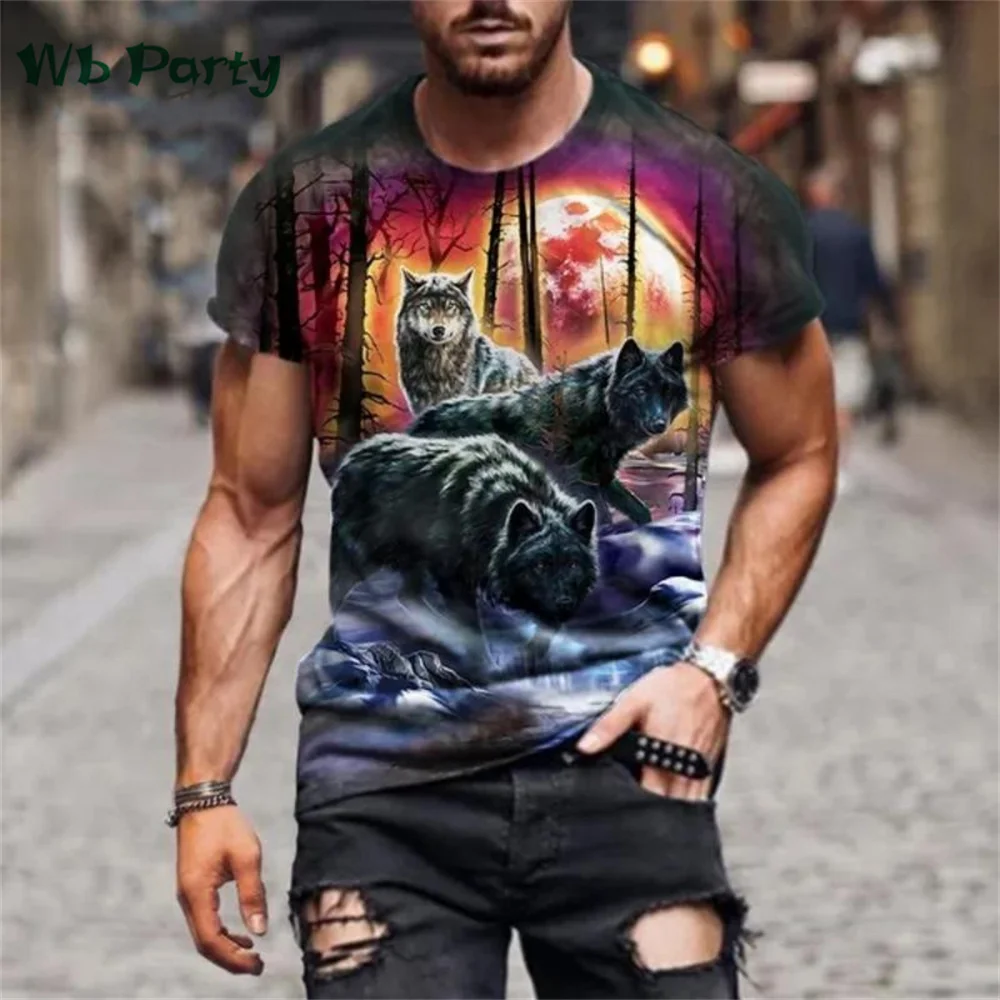 Wolf Printed T shirt Men Causal T shirt Men Wolf Print Man T-shirt Wolf Shirts Graphic Tee Men\'s Summer Clothes Men\'s Clothes