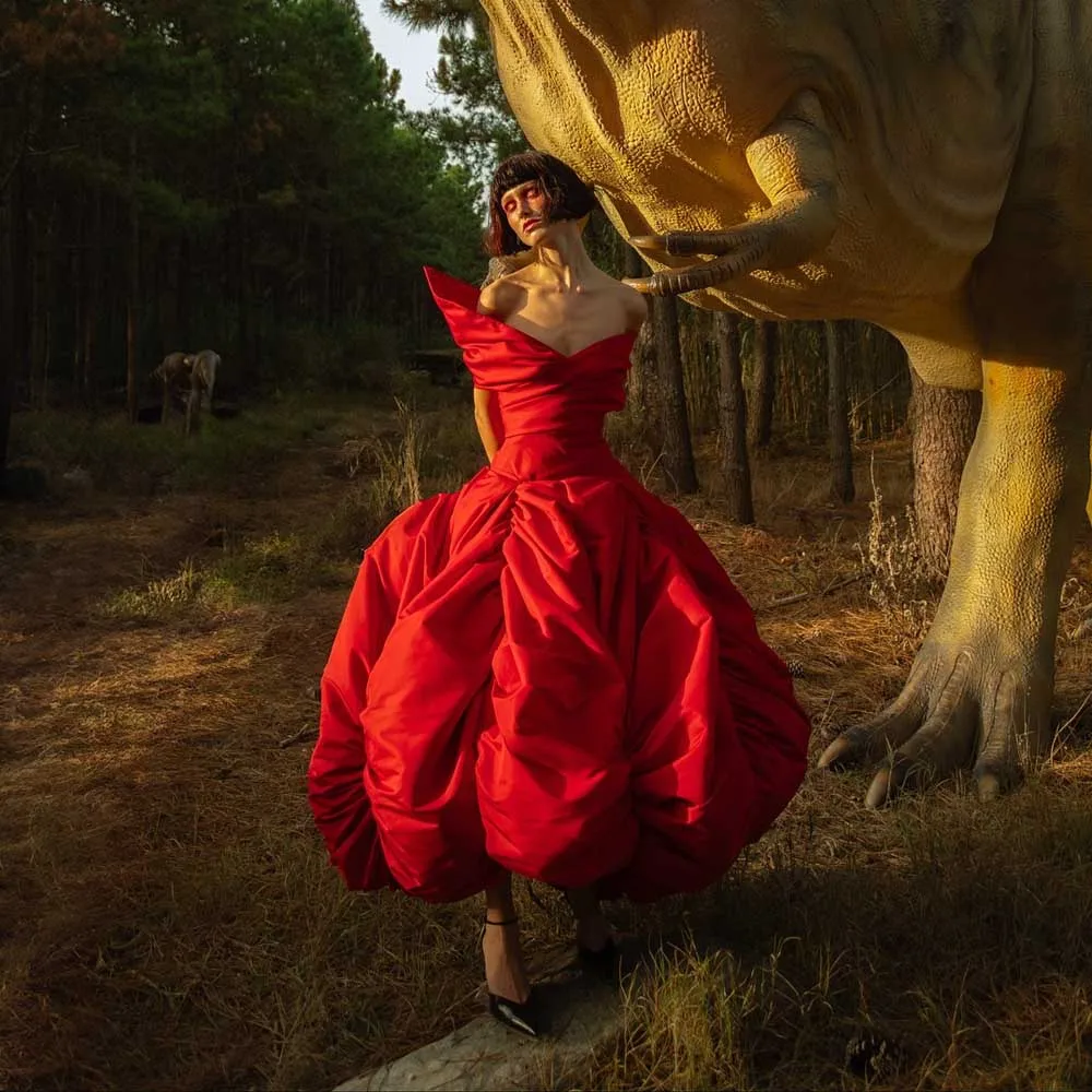 

Playful Red Ball Dress Strapless Ruffle Taffeta Evening Dresses Unique Design Pleated Ball Gown Prom Dress Custom Formal Gown