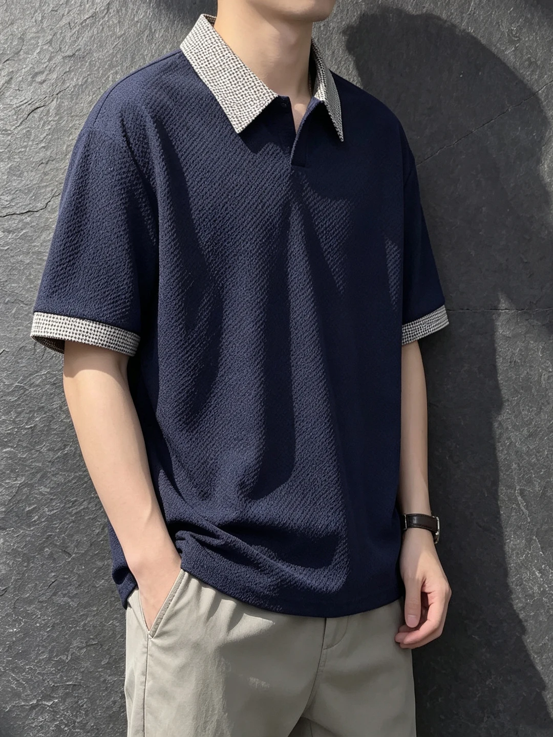 Men's  Shirt Short Sleeve Summer Texture Sensation Sea Eagle Collar Dragon Scale Pattern Casual Fashion Breathable T-Shirt