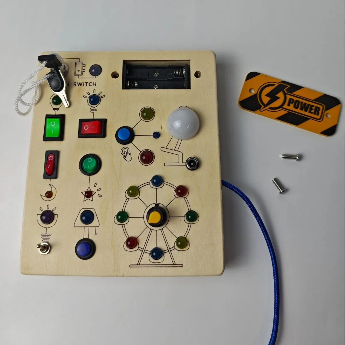 Wooden Electronic Busy Board LED Light Switch Control Montessori Sensory Activity Travel Educational Toy Gift for Kids 2-4 Years