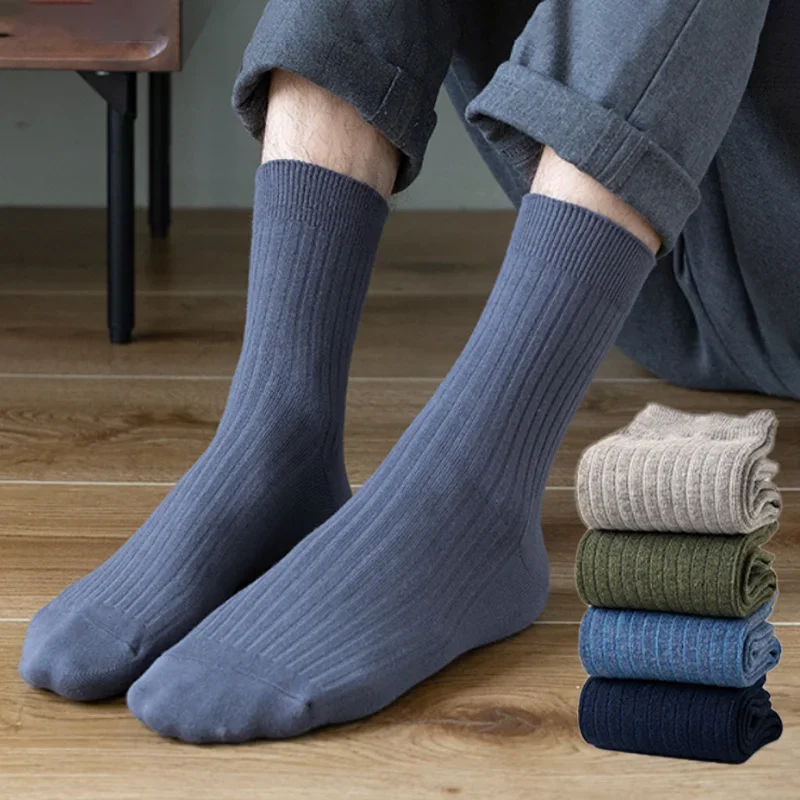 Men Cotton Socks High Quality Solid Color Business Crew Spring Autumn Knitting Mib Tube Ankle Long Breathable Casual Soft Socks