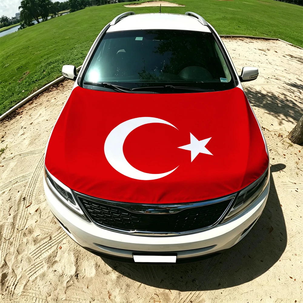 130x160cm Turkey Flag Car Hood Cover, Elastic Windproof Patriotic Bonnet Banner
