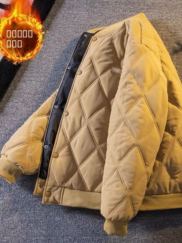 

Мужская зимняя теплая куртка из хлопка с ромбовидным узором, повседневная верхняя одежда в бейсбольном стиле, Cleanfit, с длинными рукавами, на пуговицах