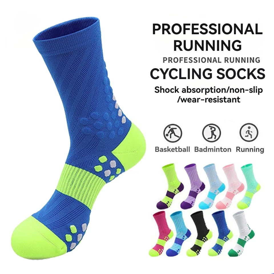 Running Compression Socks Colorblock Marathon Sport Crew Sock For Man Woman Adult Teenager Cycling