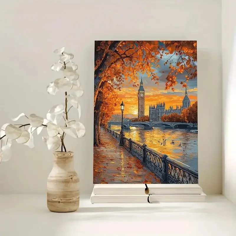 1pc 2D, no Frame, canvas Paint by Number Big Ben in The Distance. Landscape Painting. Products Include Canvas, Acrylic Paints