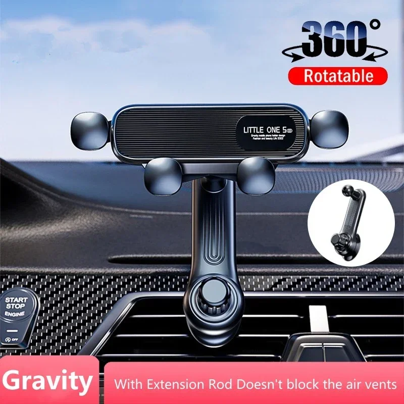 

2024 New 360° Rotation Gravity Car Phone Holder Air Vent Clip Navigation Stand Telescopic Air Outlet Phone Support for 4.7-7 inc