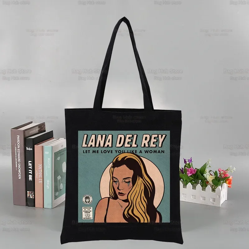 Y2k Singer Lana Del Rey Black Canvas Simple Cartoon Ldr 90s Just For Life Shopping Bags Girls Life Casual Pacakge Hand Bag