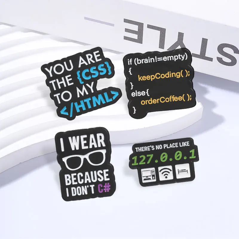 Programmer Humor Cartoon Badge Enamel Pins CSS To My HTML There's No Place Like 127.0.0.1  Brooch Accessory Gift for Programmer