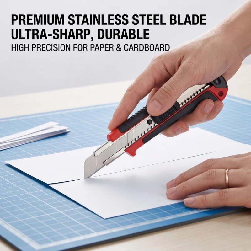 Retractable Box Cutter 18mm Wide Blade Anti-slip Handle Utility Knife for Carton Wallpaper Paper Cutting