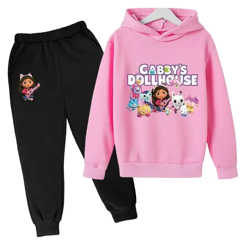 Sudadera con capucha con estampado de dibujos animados de gatos Gabby para niños, ropa para casa de muñecas Gabby para niñas, sudaderas con capucha, pantalones, conjuntos de 2 uds., conjunto bonito para niños de primavera y otoño