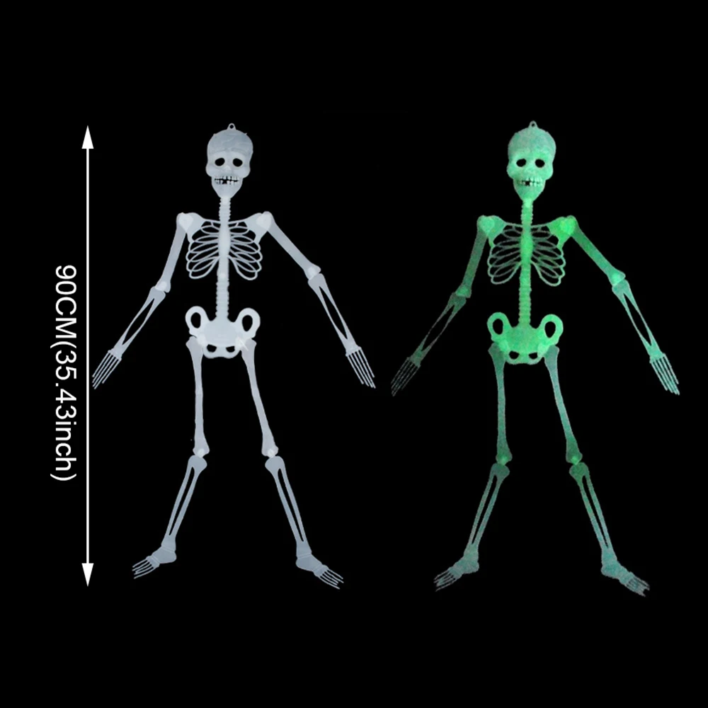 Halloween leuchtendes Skelett, 30 cm, 90 cm, leuchtendes gefälschtes Totenkopf-Skelett, Zuhause, Outdoor, Hof, Spukhaus, hängende Dekoration