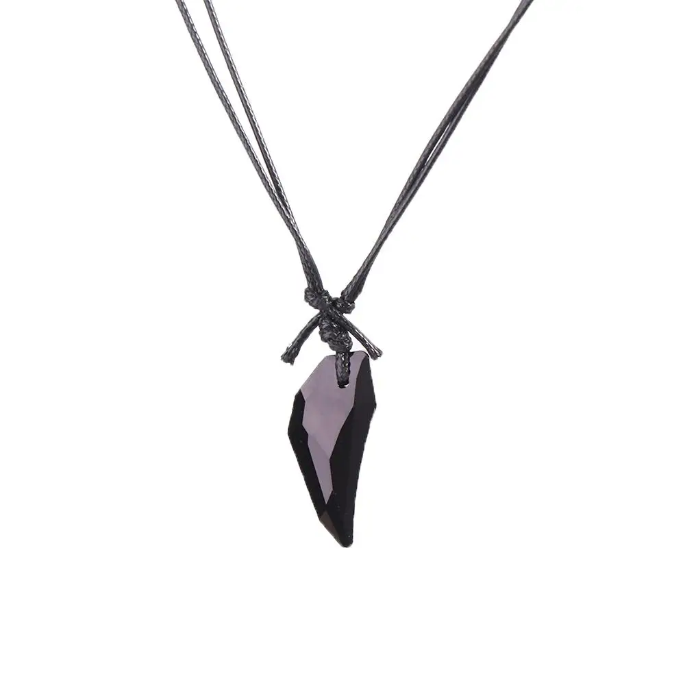 Adjustable Length Fine Polished Black Sapphire Austrian Crystal 18K Plated Wolf Tooth Pendant Necklace Couple Accessories