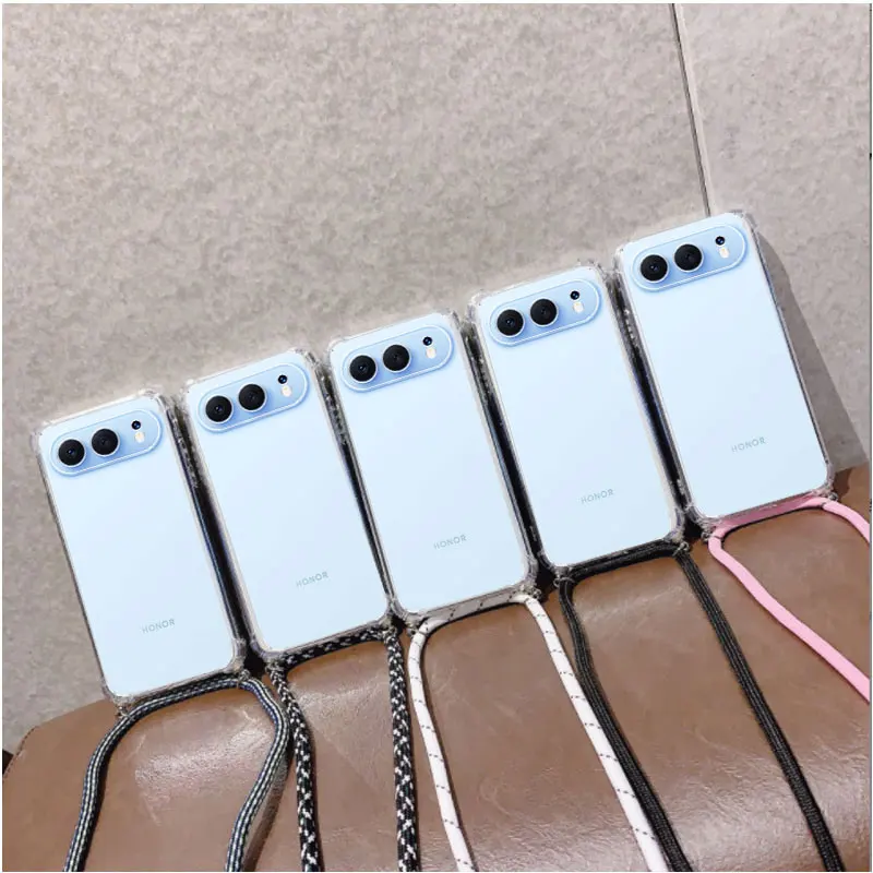 وسادة هوائية مقاومة للصدمات غطاء شفاف لهاتف Honor 500 Pro Crossbody قلادة حزام الحبل حافظة من السيليكون الشفاف لهاتف Honor500 500pro