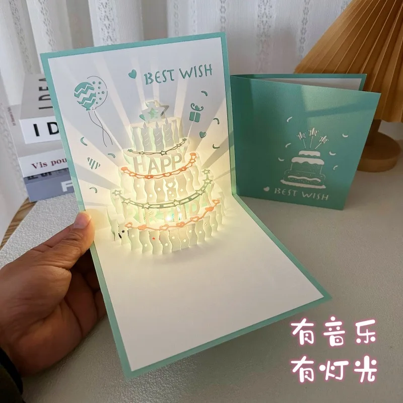 

Musical Birthday Greeting Cards 3D Pop Up Gift Card with Led Music Gift Cards with Envelope Wedding Decorations for Tables