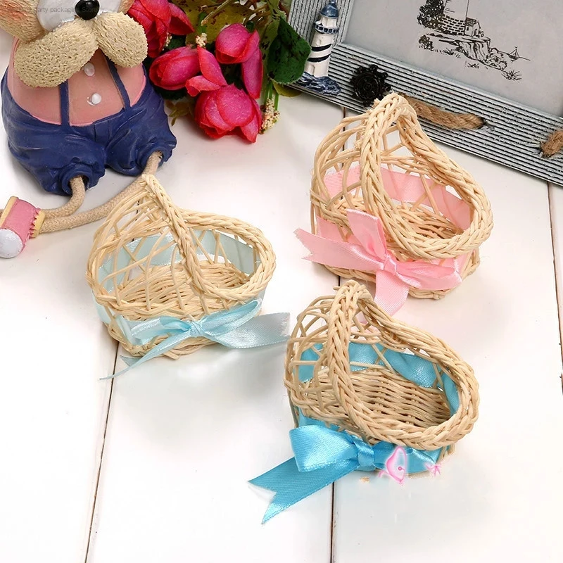 

20pcs Mini Rattan Baby Cradle with Ribbon Candy Box Christening Baptism Souvenirs Maternity Gifts Baby Shower Gifts for Guests