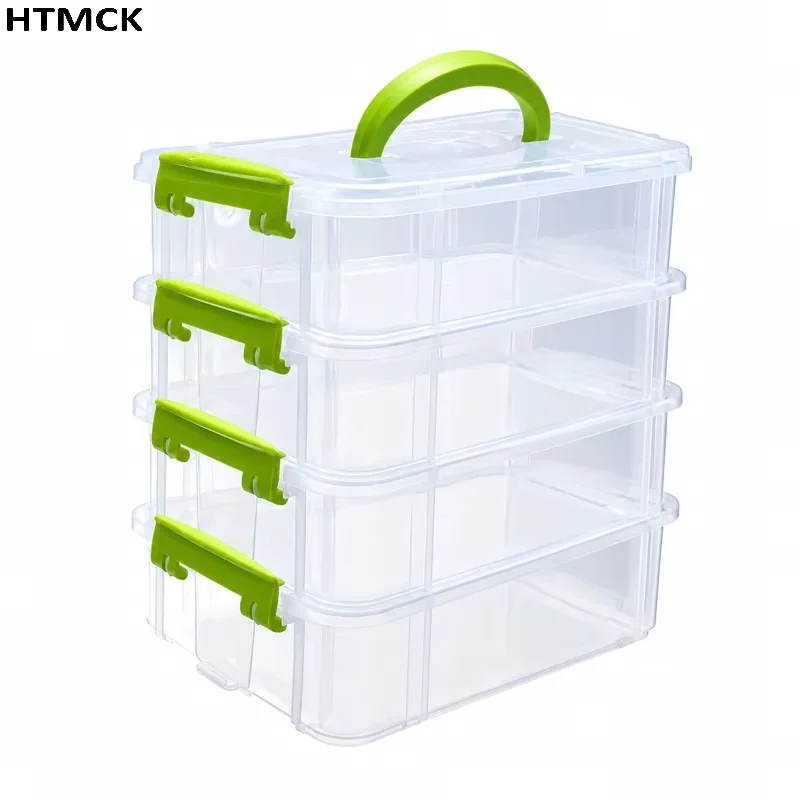 4-layer Transparent Plastic Storage Box Cover Partitioned Drawer Storage Box Building Block Storage Box Portable Storage Box