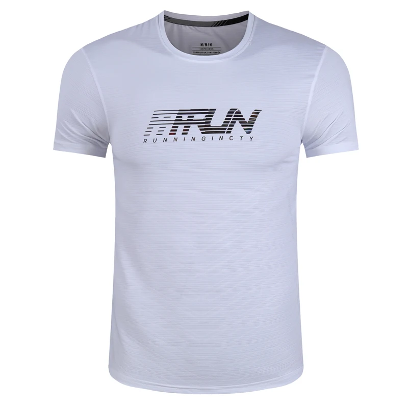 Printing Run Short Sleeves Breathable Football Compression Polyester Tee  Men Workout Tranning Quick Drying Tshirt