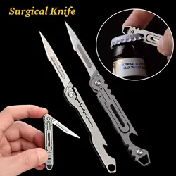 Fast Open Titanium Alloy Scalpel Replaceable Blades Stainless Steel Folding Knife Portable Bottle opener EDC Knife Useful Tool