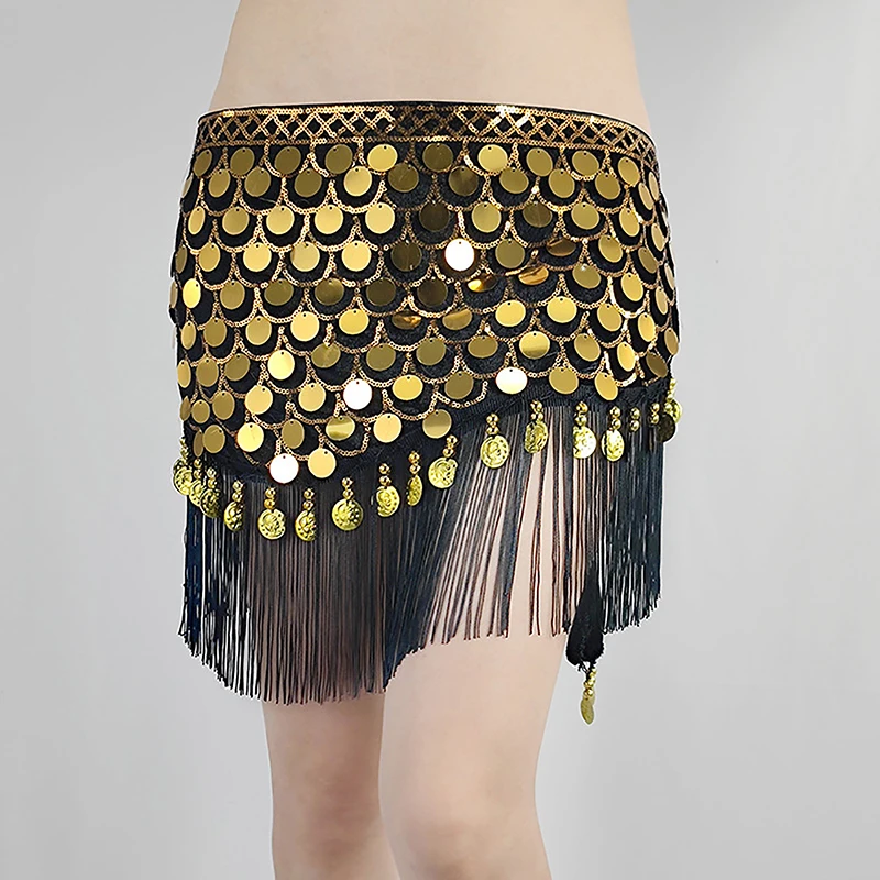 Fish Scale Tassel Beads Sequins Hip Scarf Belly Dance Practice Suit Halloween Performance Waist Belt Hip-covering Short Skirt