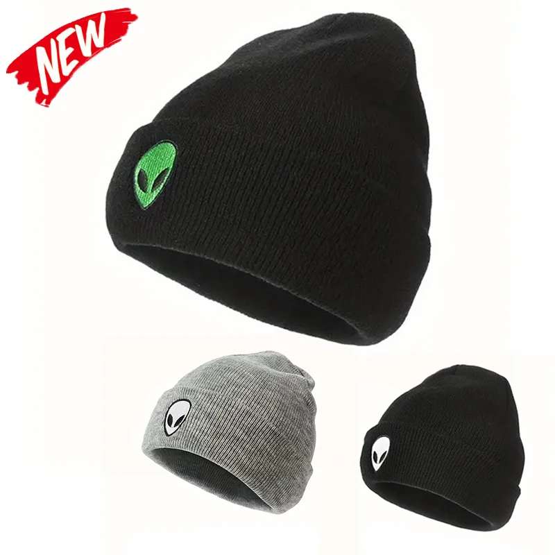 Neue männer Mode Alien Stickerei Gestrickte Hut Winter Warme Outdoor Sport Hut Weiche Beanie Hut Für Männer Frauen Casual Wolle hüte